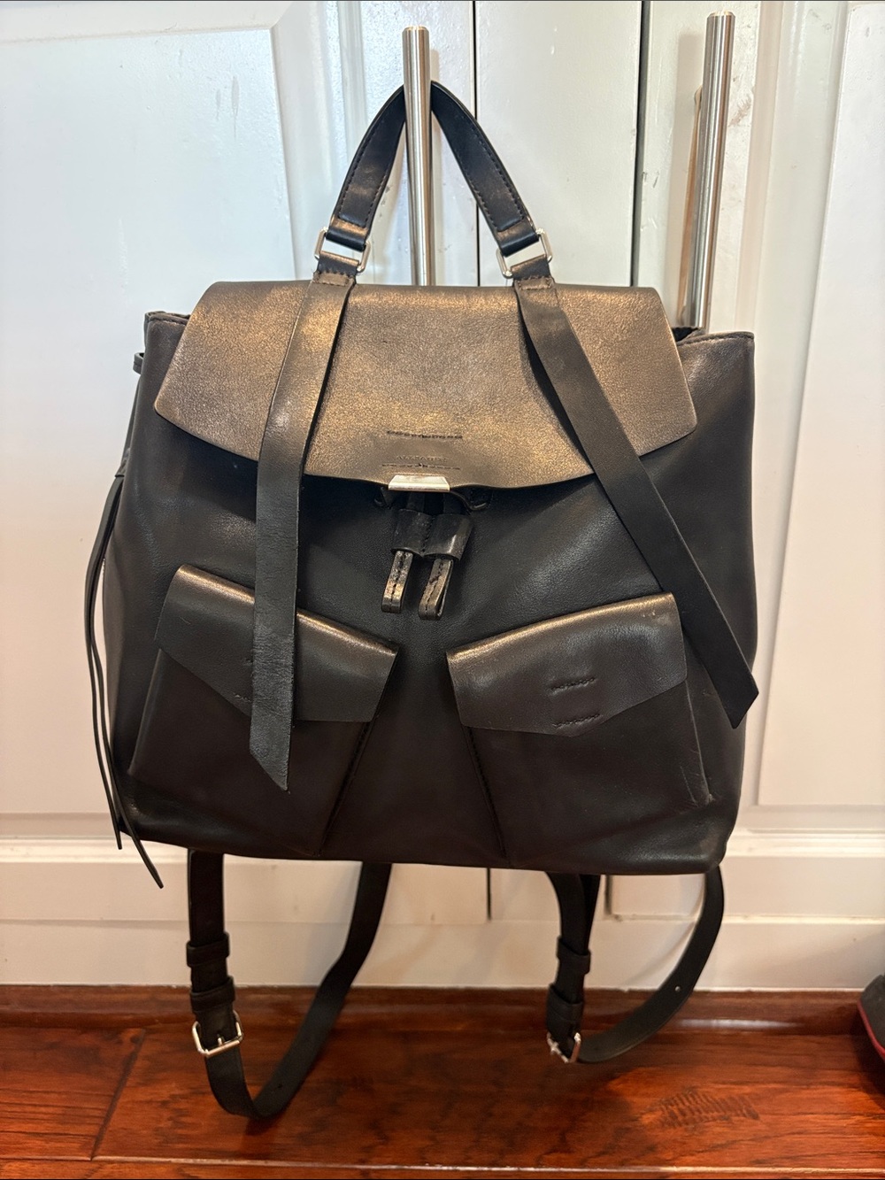 All Saints Black Leather Backpack with Front Pockets - Picture 3 of 9